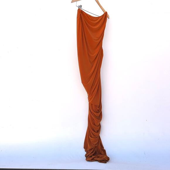 Norma Kamali Diana One Shoulder Midi Cocktail Dress Cinnamon Rust XL Orange - Picture 4 of 8